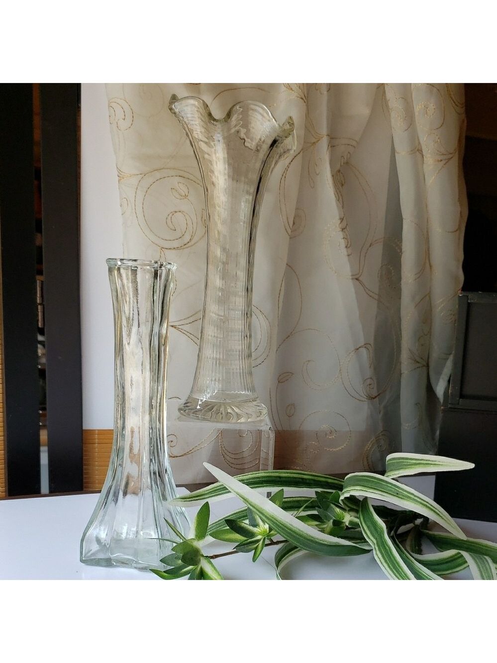 Clear Elegant Hourglass Vases Accent Pair